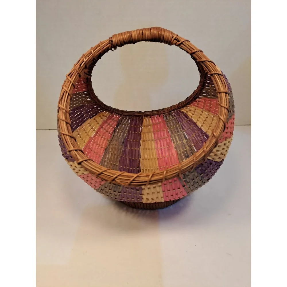 Vintage 1986 Avon Pastel Collection Handled Woven Bamboo Basket 1980's Retro